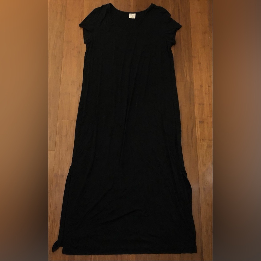 Soma Shirt Dress Maxi Black Semi Sheer Lightweight Cotton Blend M
